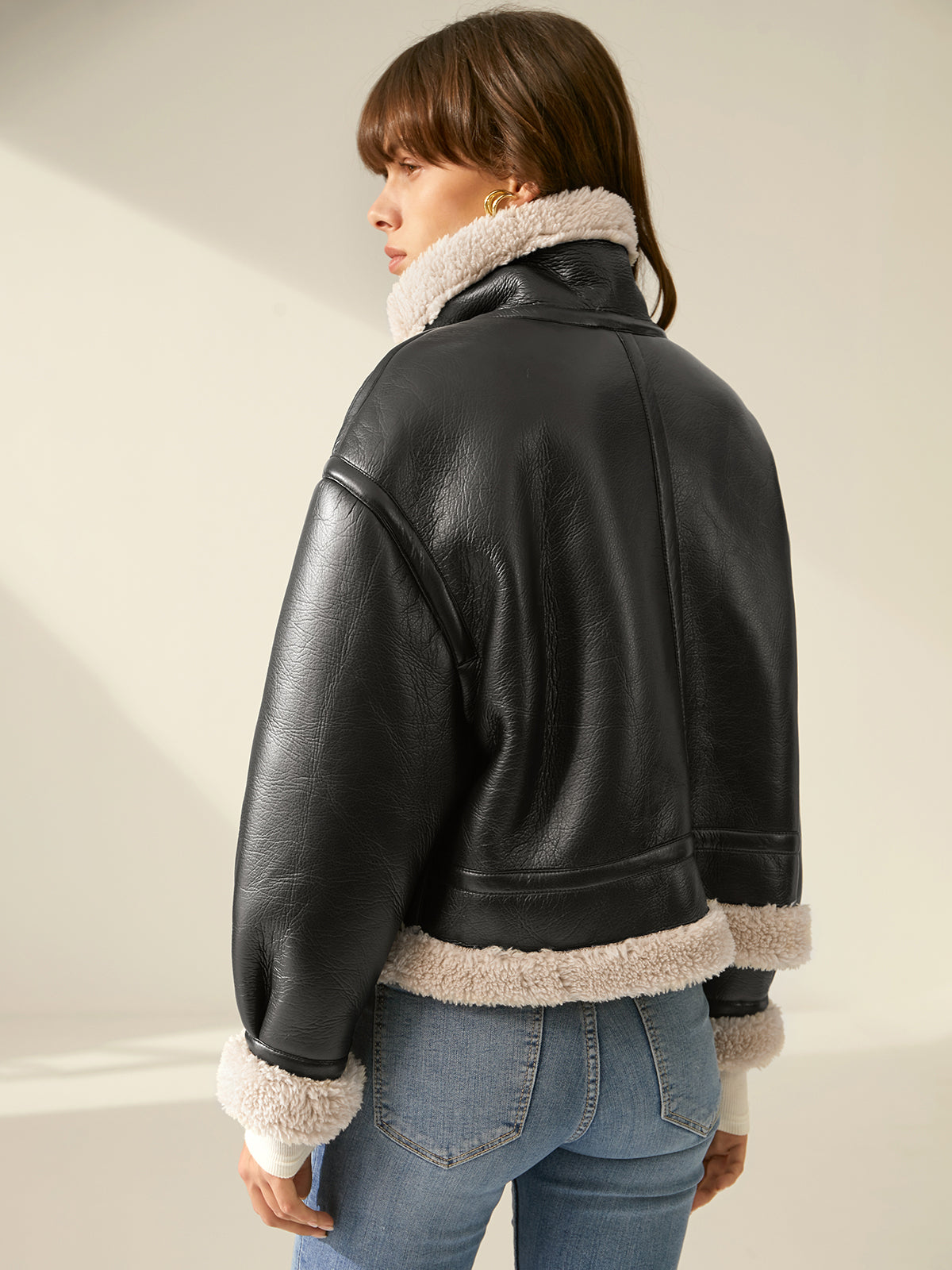 Sherpa Astarlı Shearling Deri Uçuş Ceketi