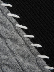 Yamalı Kablo Örgü Kontrast Dikişli Hırka