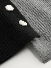 Yamalı Kablo Örgü Kontrast Dikişli Hırka