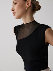 Ağ Desenli Parçalı Kolsuz Üst