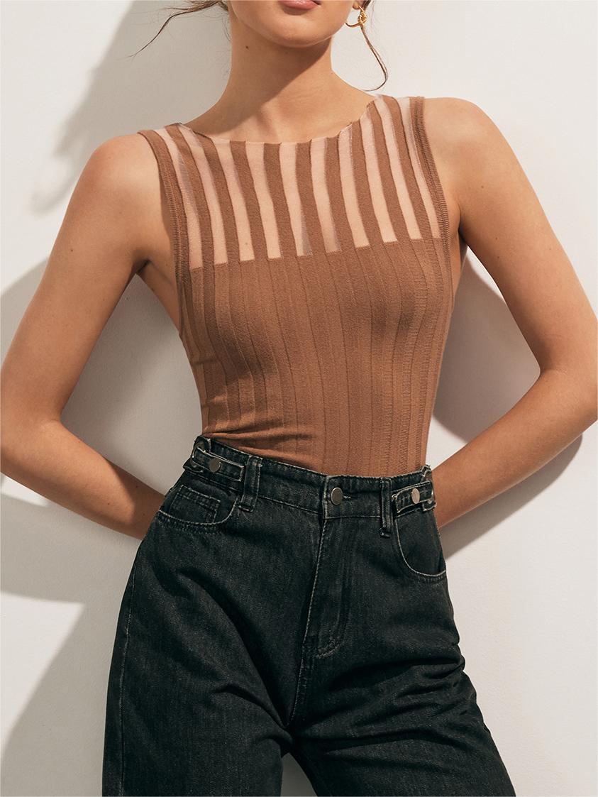 Şeffaf Ribanalı Tank Top