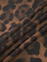 Şeffaf Leopar Desenli Uzun Kollu Dantel Bluz