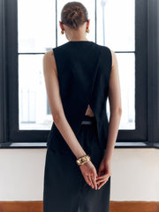 Düz Düğmeli Yelek Arka Yırtmaçlı V-Yaka