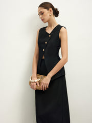 Asimetrik Düğmeli Üst ve A-kesim Etek Takımı