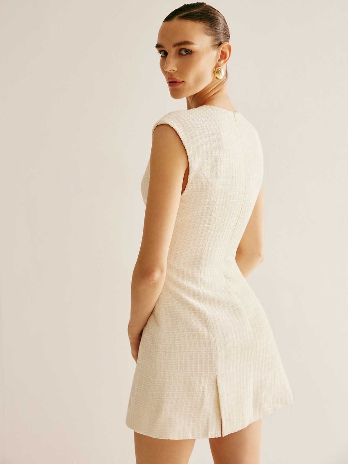 Kenarlı Fermuarlı Tweed Kısa Elbise