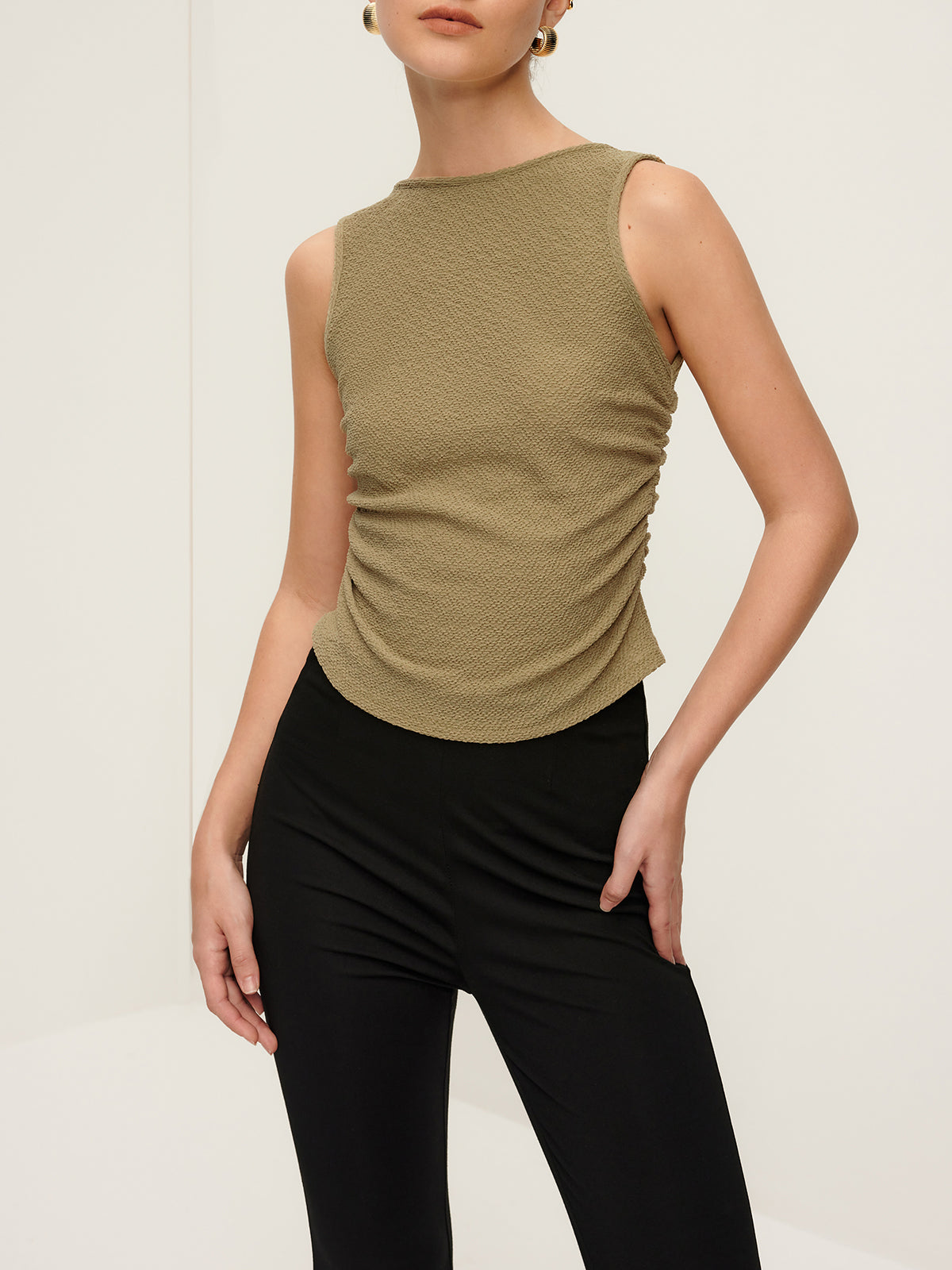 Pileli Bağcıklı Plisse Tank Top