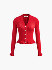 Fırfırlı Kenarlı Uzun Kollu Düğmeli Hırka