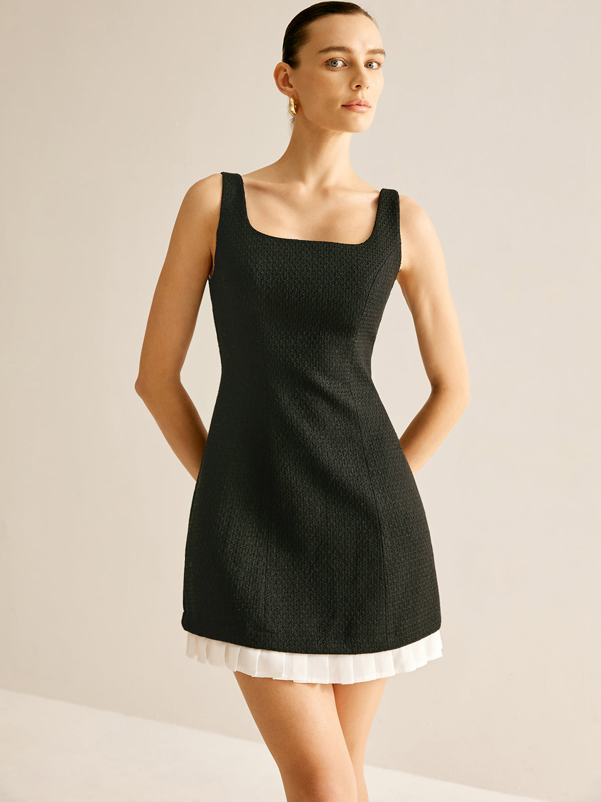 Pileli Tweed Tank Kısa Elbise