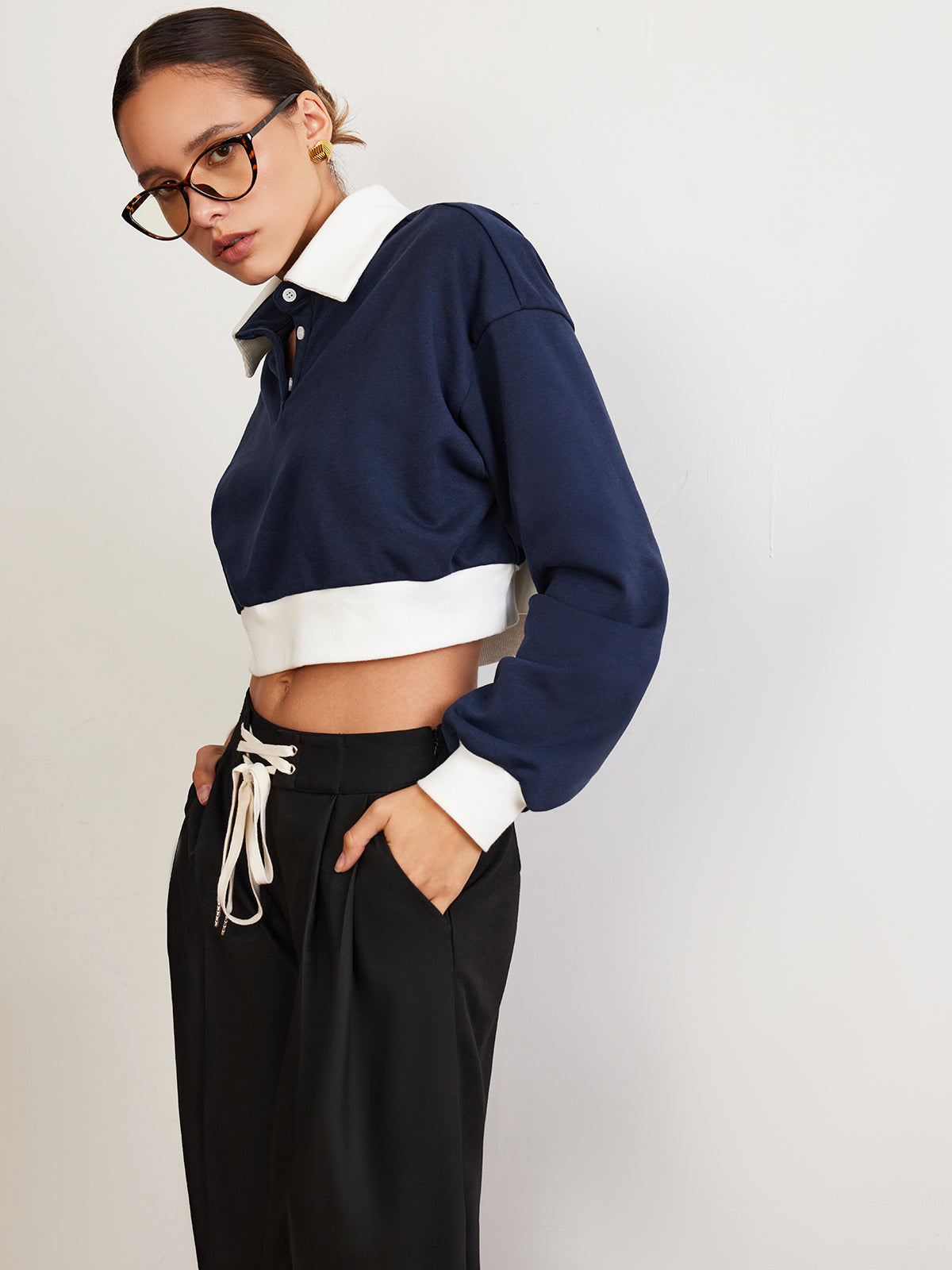 Patchwork Polo Kısa Sweatshirt