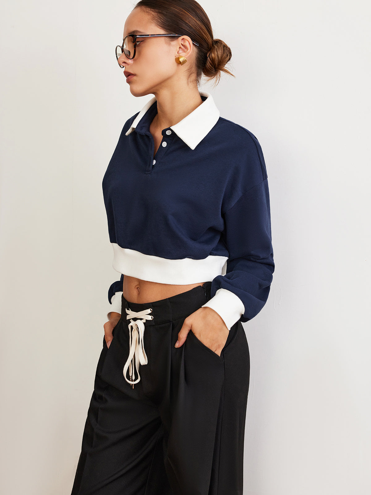Patchwork Polo Kısa Sweatshirt