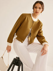 Geniş Yaka Kontrast Dikişli Düğmeli Ceket