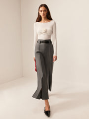 Üç Boyutlu Çiçekli Pliseli Uzun Kollu Tişört