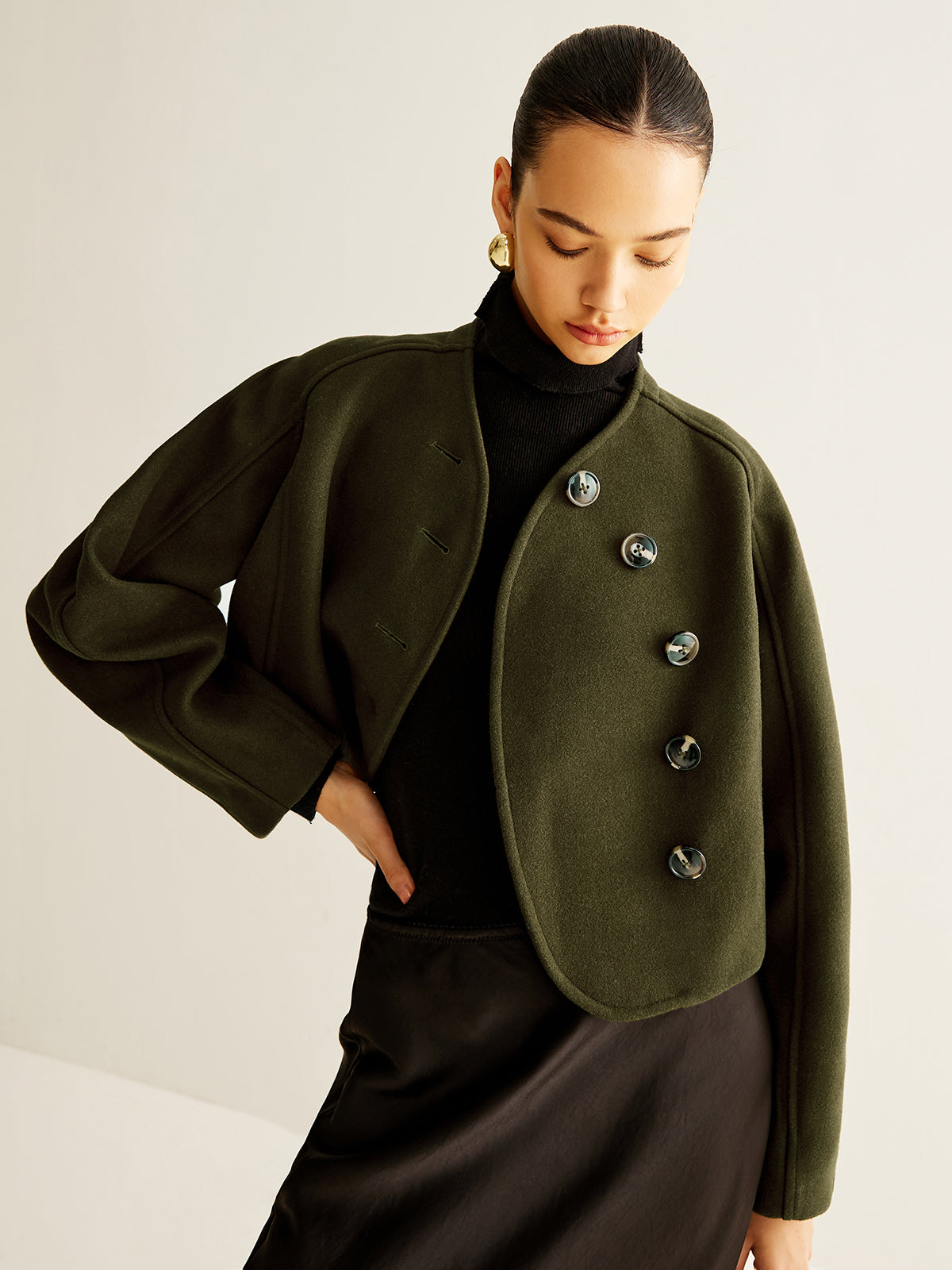 Asimetrik Düğmeli Kırpılmış Tweed Ceket
