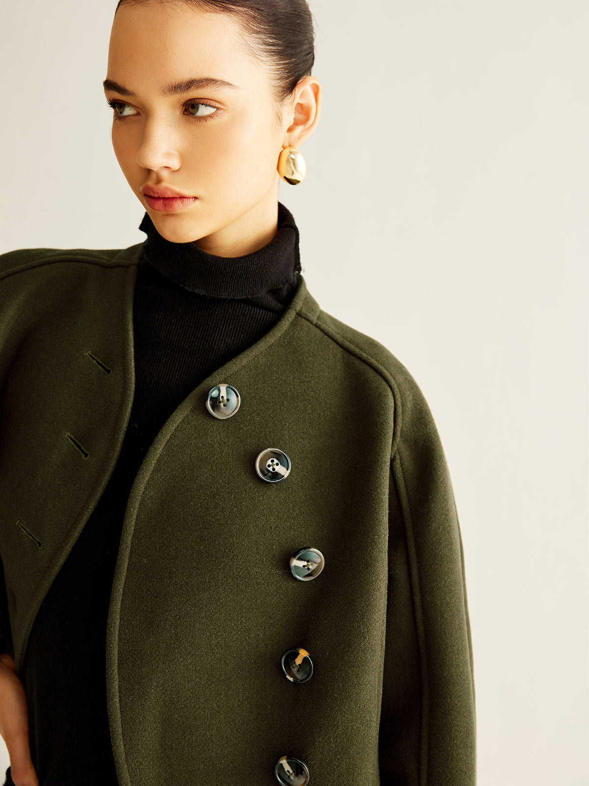 Asimetrik Düğmeli Kırpılmış Tweed Ceket