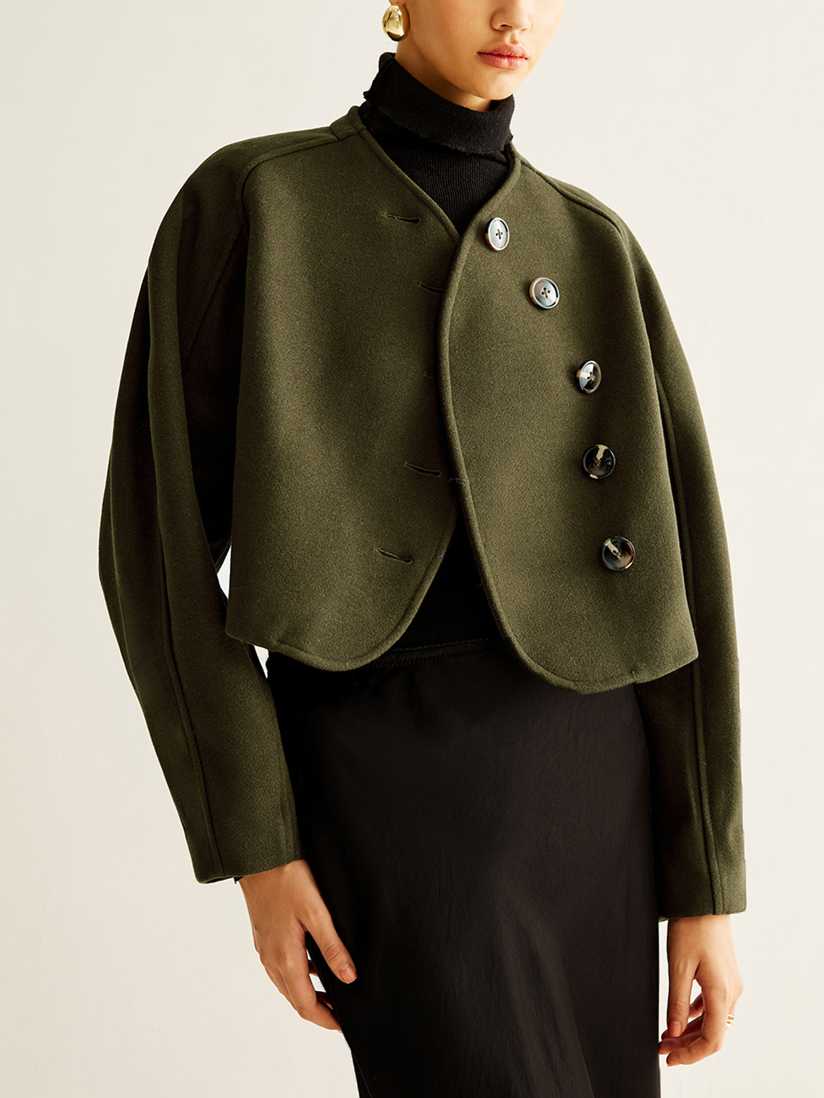 Asimetrik Düğmeli Kırpılmış Tweed Ceket