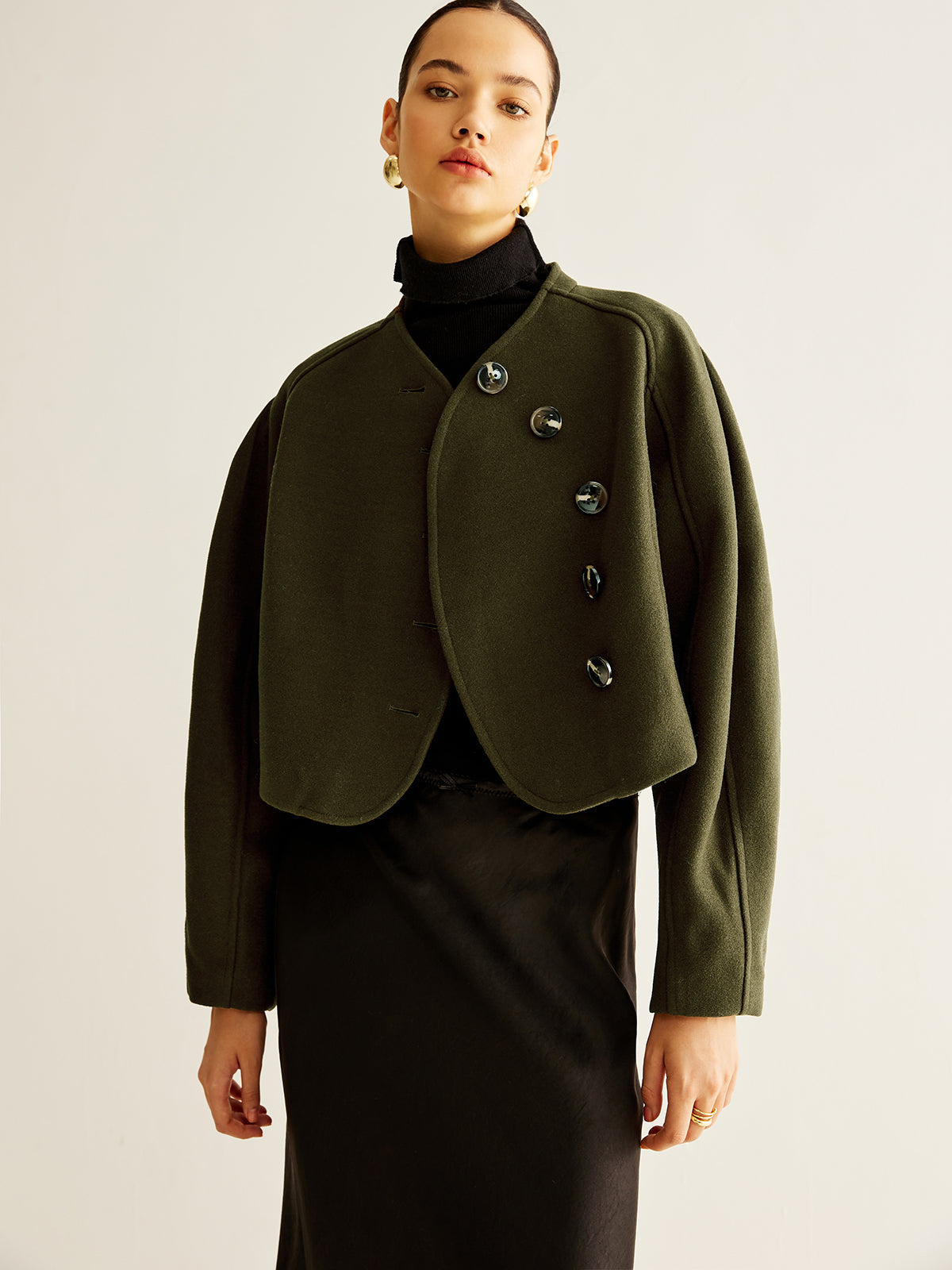 Asimetrik Düğmeli Kırpılmış Tweed Ceket
