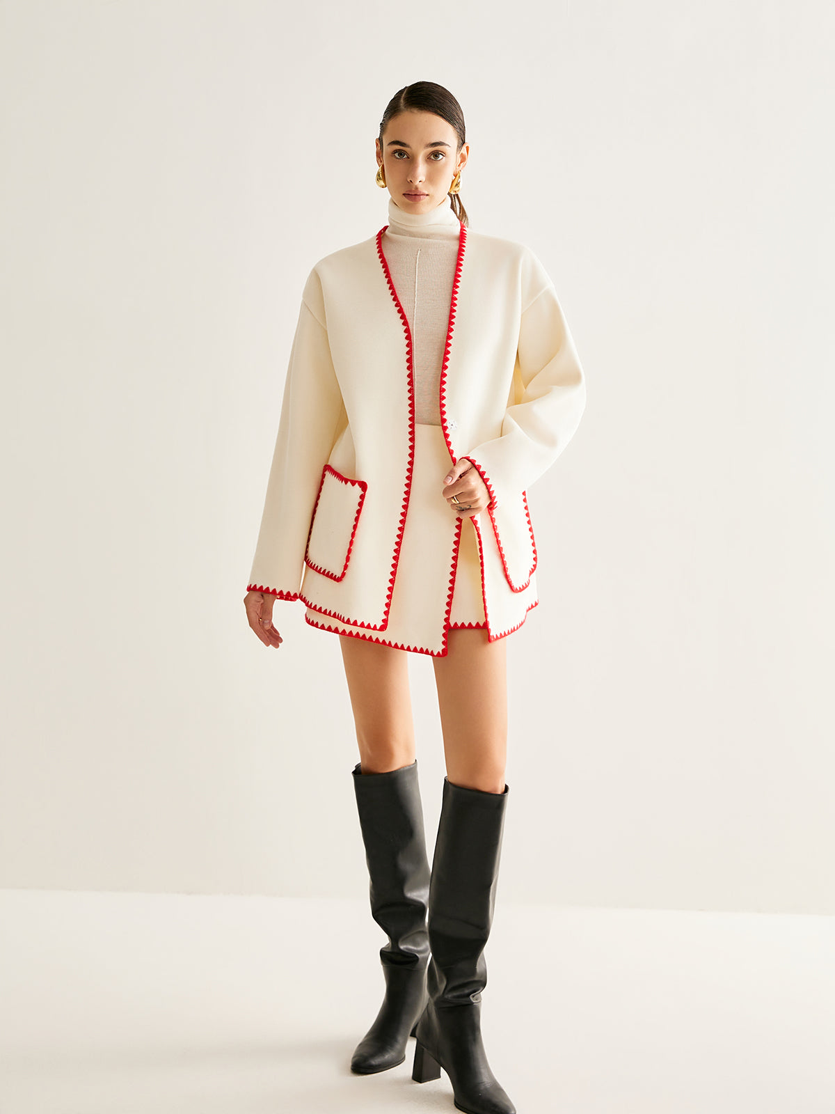 İşlemeli Tweed Ceket Ve Eşleşen Eşarp