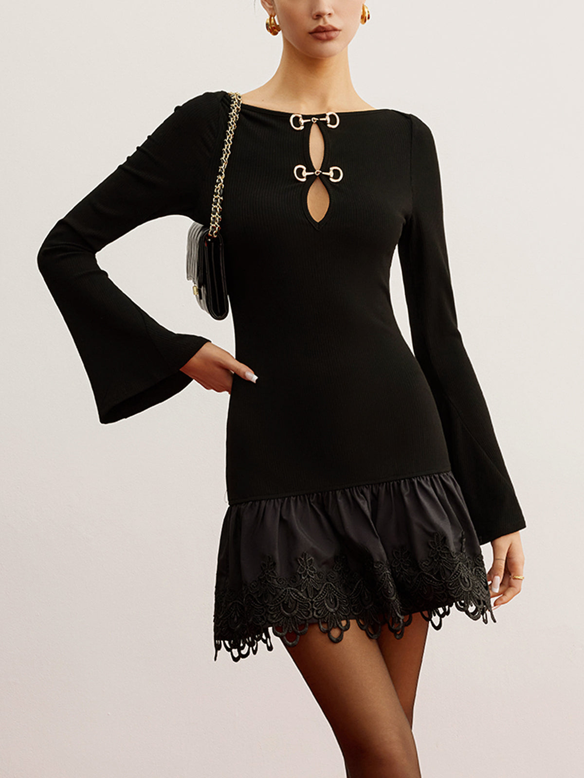 Kesik Panelli Jersey Elbise