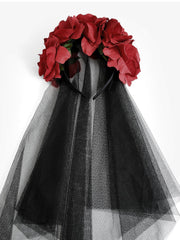 Cadılar Bayramı Siyah Çiçekli Fileli Saç Bandı