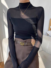 Şeffaf Yarım Balıkçı Yaka Ağ Desenli Tişört