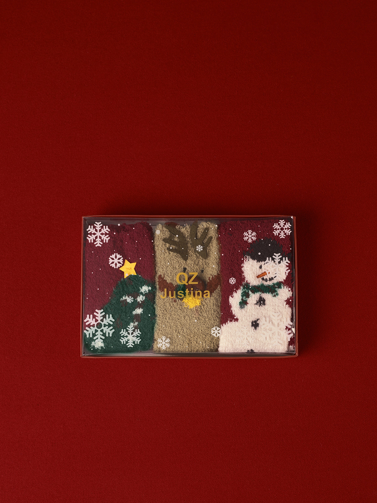 3'Lü Noel Mercan Kadife Çorap Kutusu
