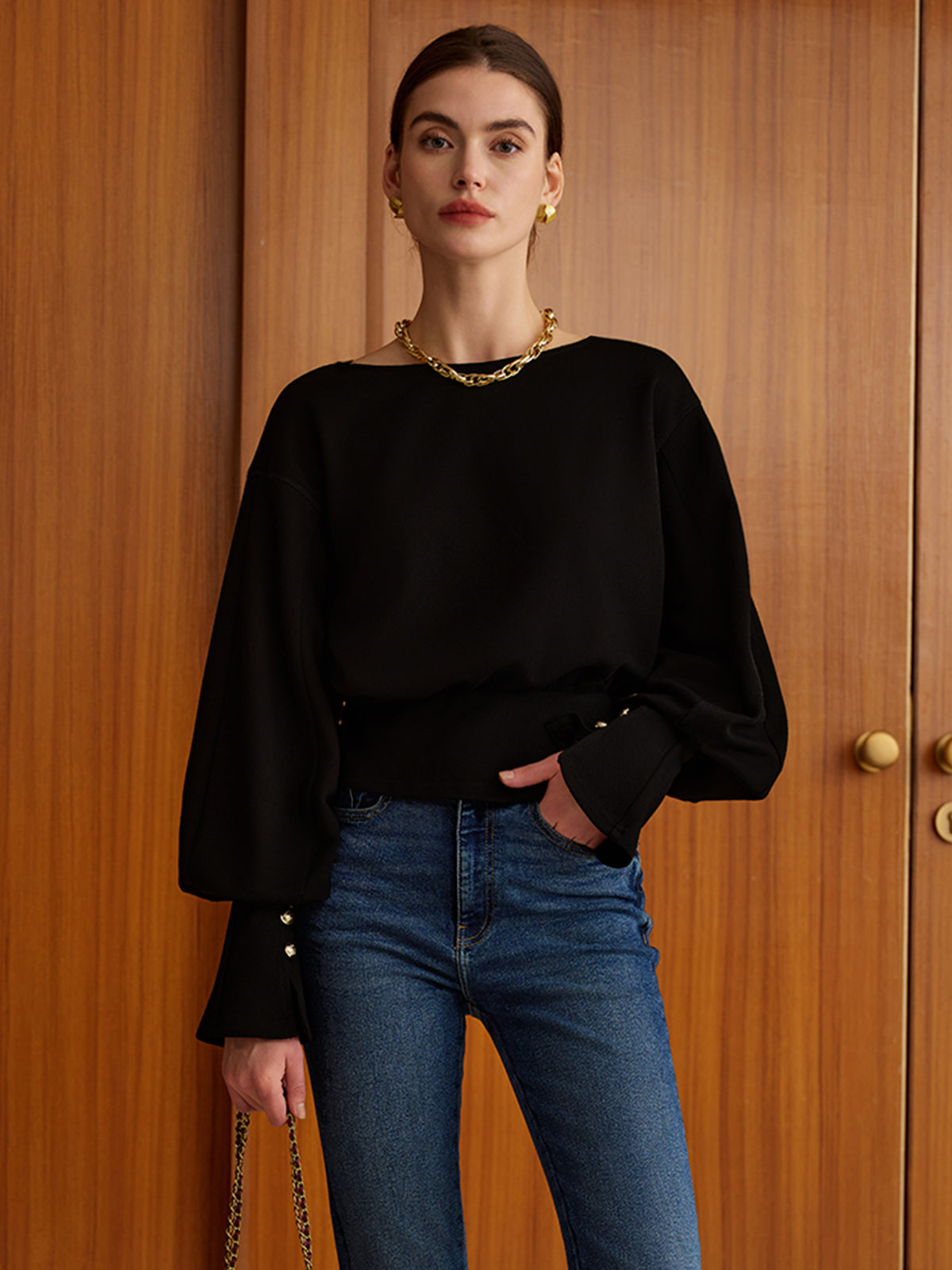 Çan Kollu Büzgülü Sweatshirt