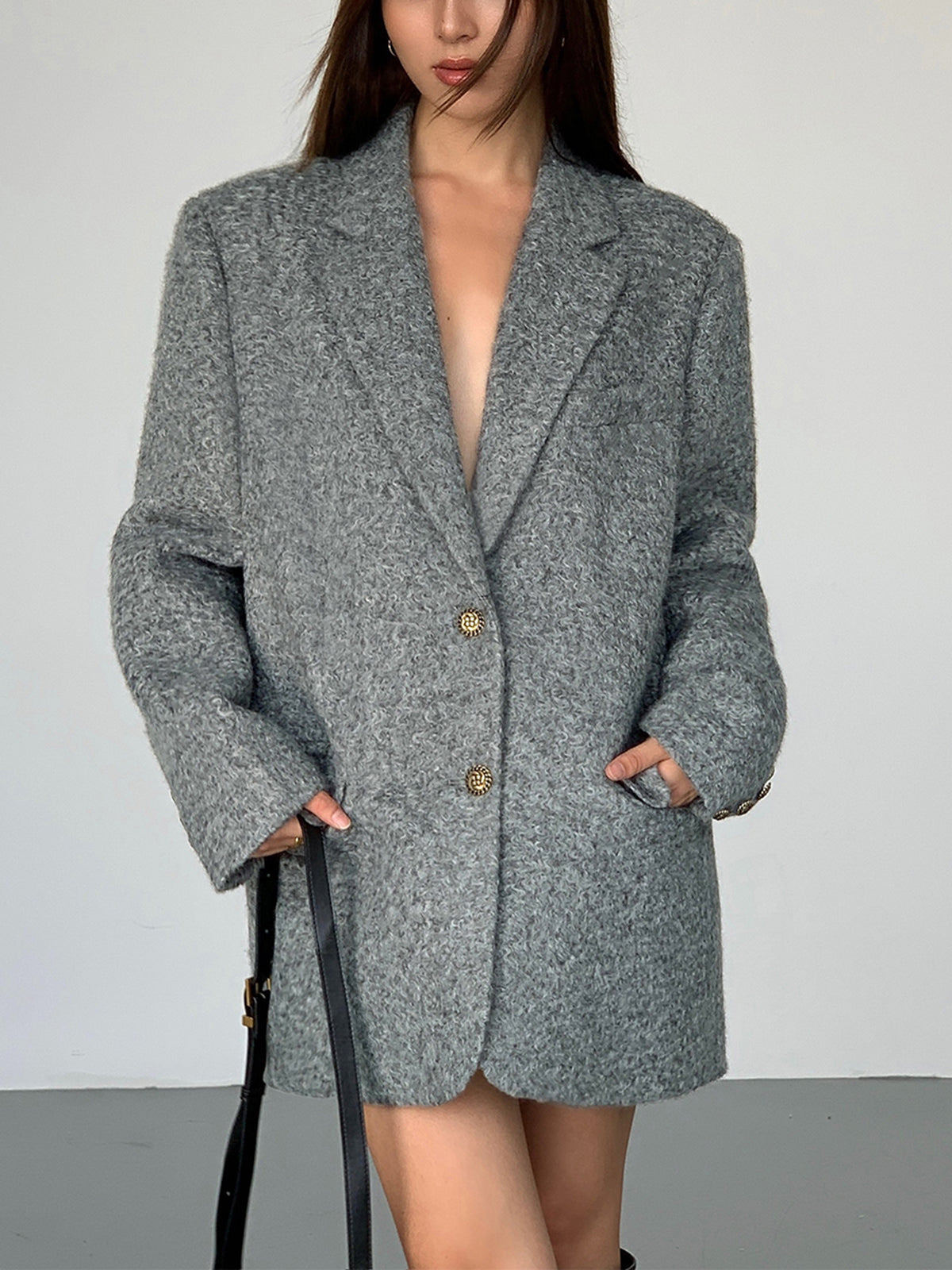Kemersiz Uzun Tweed Blazer