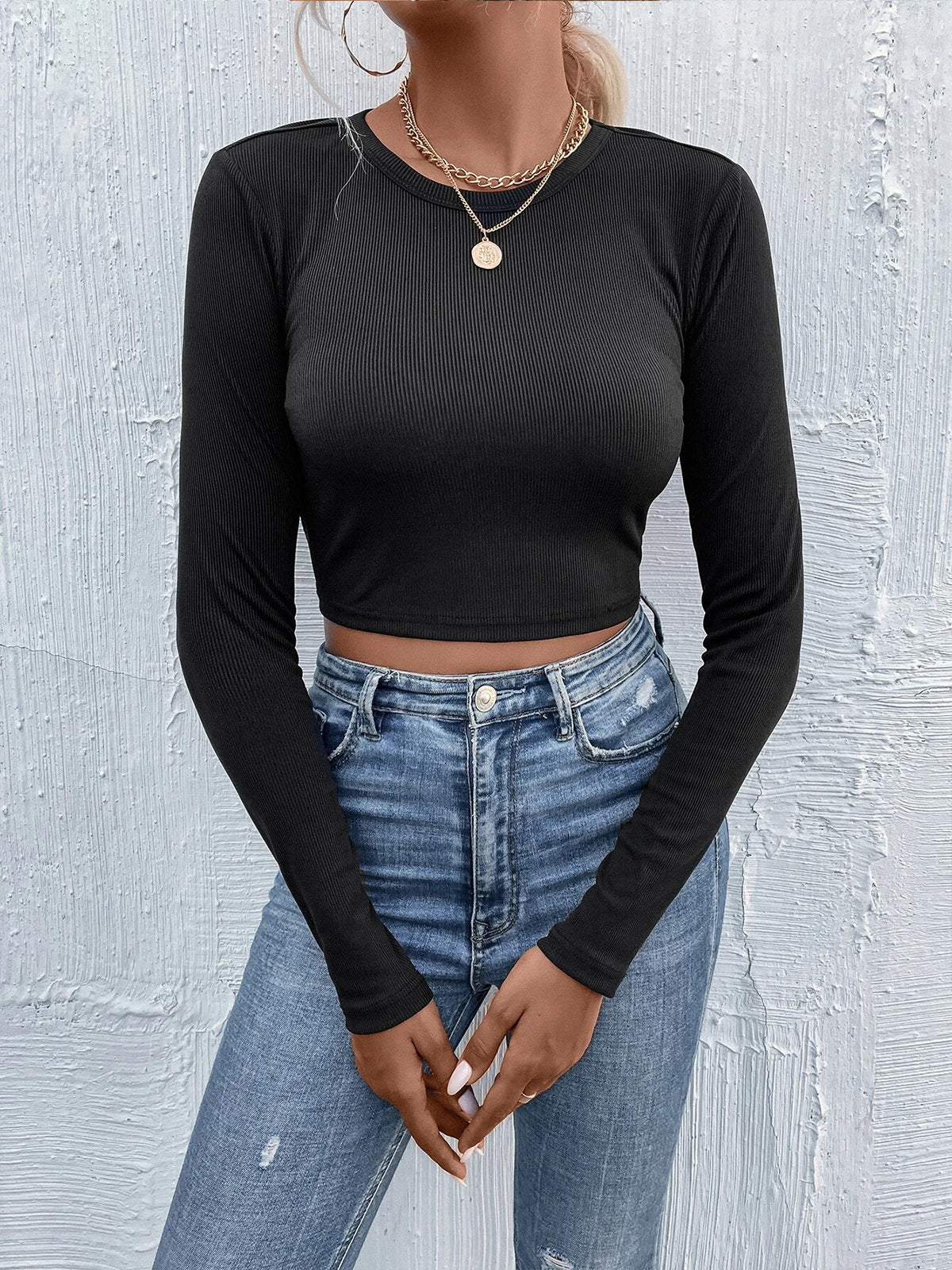 Tie Beck Skinny Crop Tişört