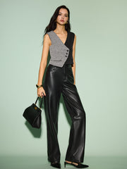 Çapraz Düğmeli Renkli Blok Desenli Yelek