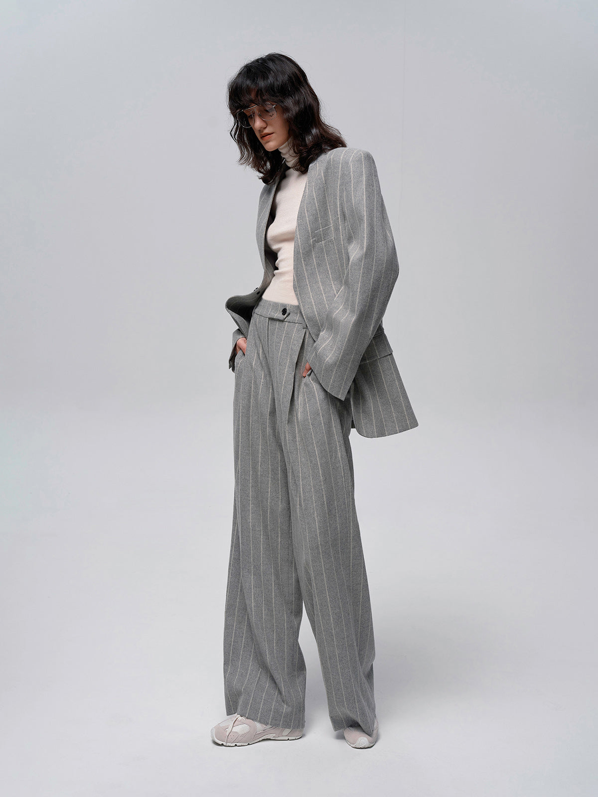 Yün Karışımlı İnce Çizgili Tweed Pantolon