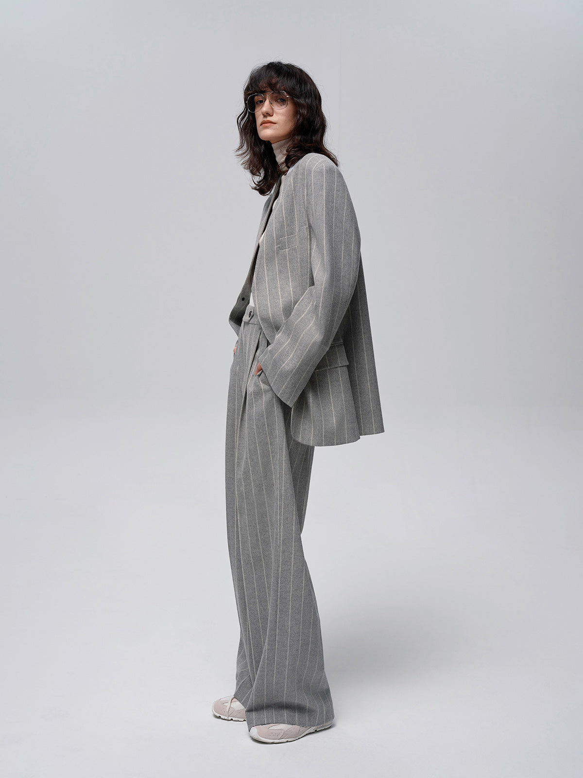 Yün Karışımlı İnce Çizgili Tweed Pantolon
