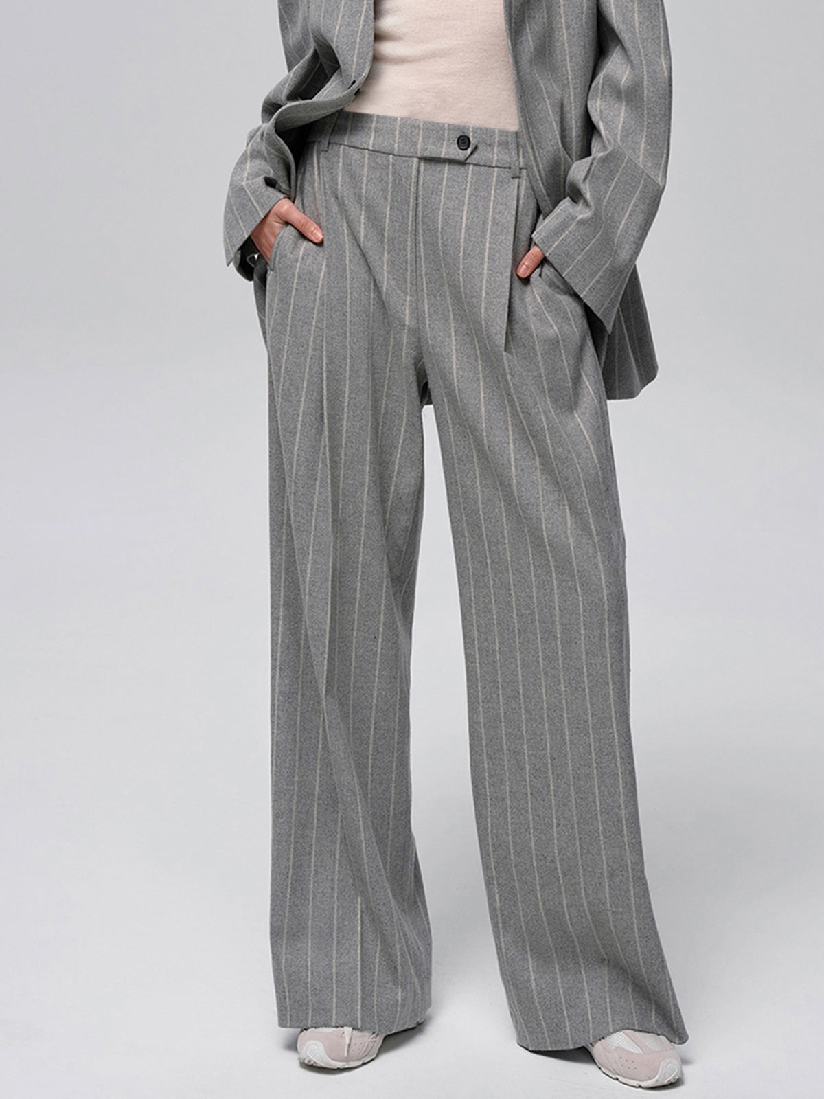 Yün Karışımlı İnce Çizgili Tweed Pantolon