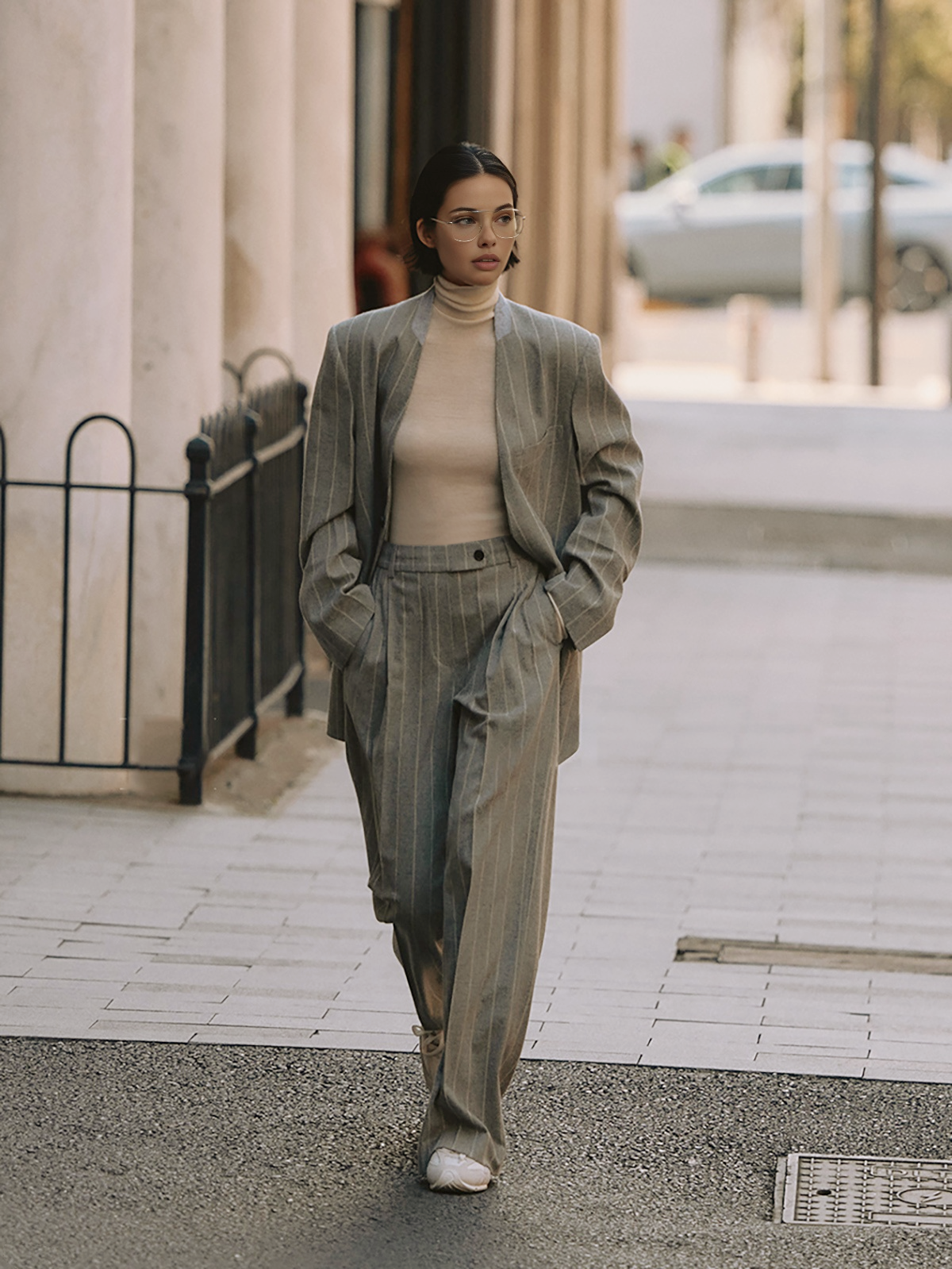Yün Karışımlı İnce Çizgili Tweed Pantolon