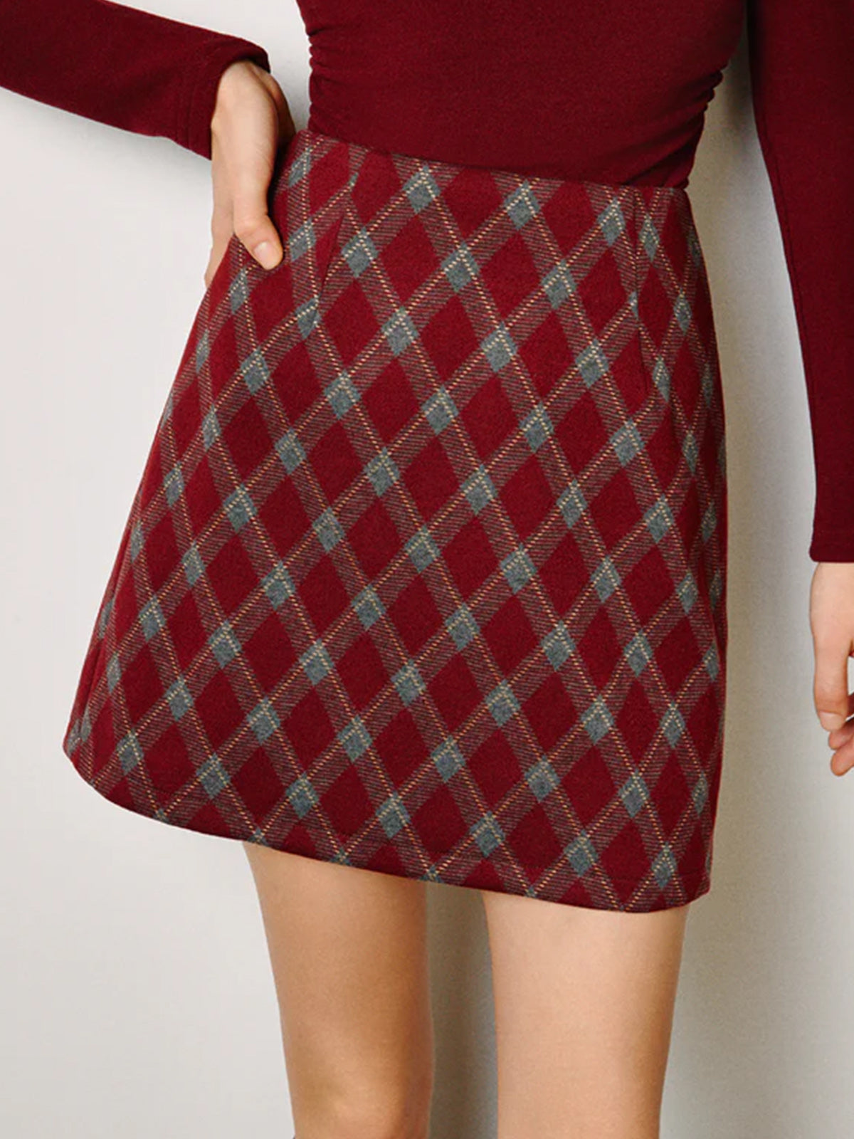 Orta Bel Tweed Fermuarlı Etek