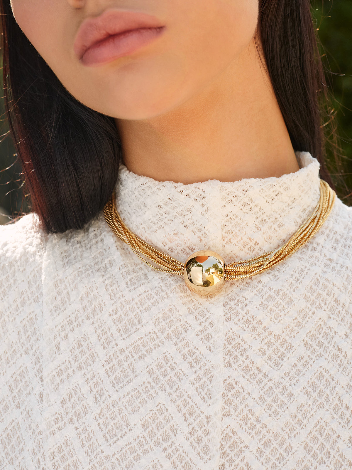 Çok Zincirli Parlak Top Choker