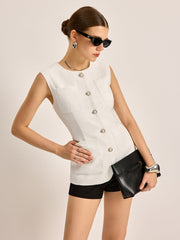 Kemer Olmadan Ön Cep Detaylı Dokulu Yelek