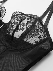 Yarı Şeffaf Çiçek Desenli Dantel Korse Üst