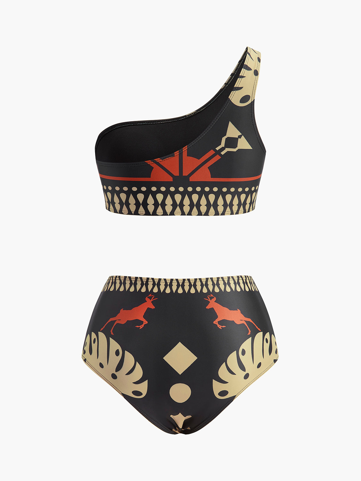 Tribal Baskılı Tek Omuzlu Bikini Takımı