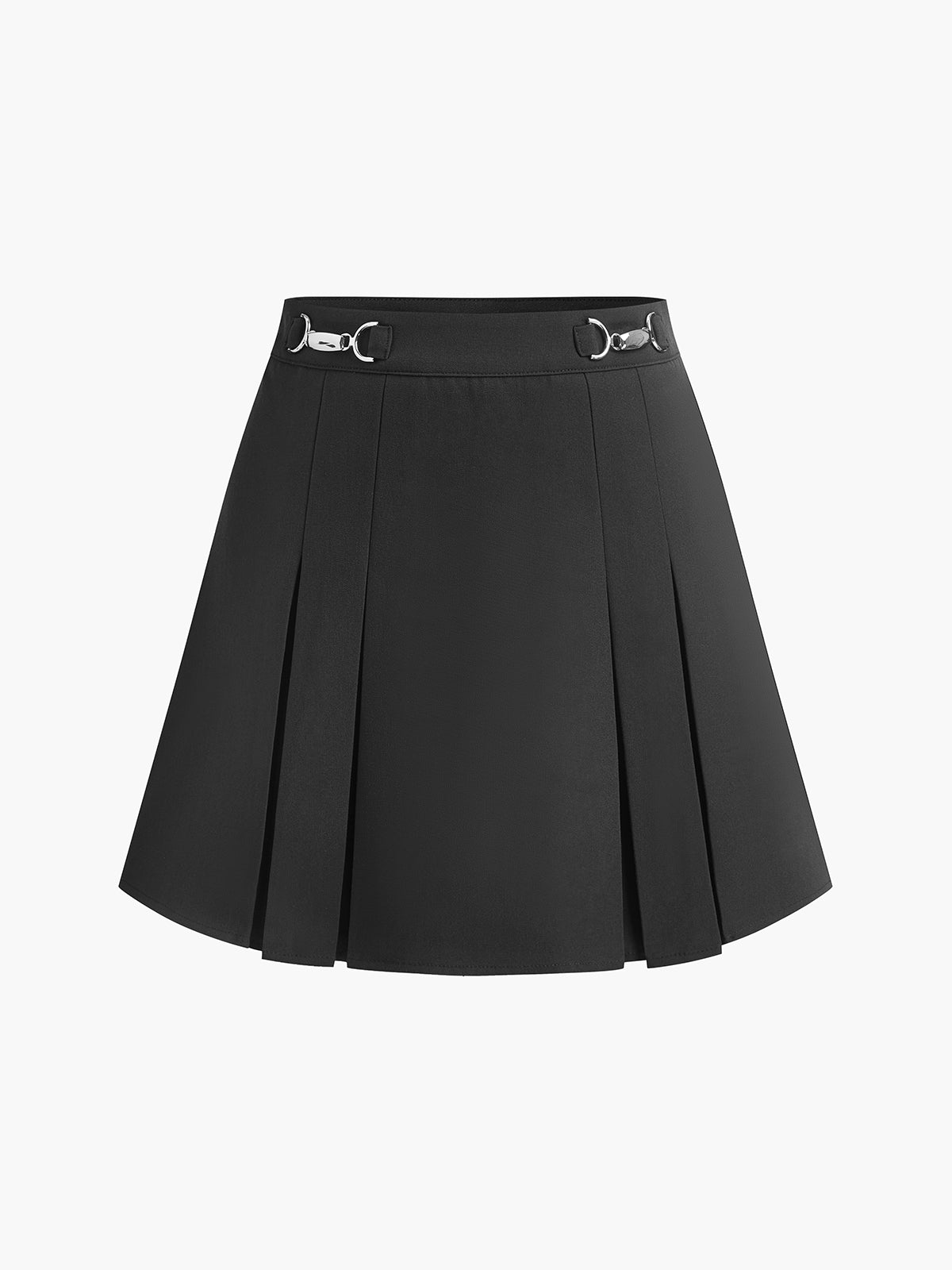 Metal Kemerli Pileli Mini Etek