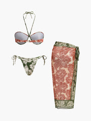 Çiçekli Mayo Takımı Bağcık Kenarlı Etek