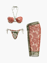 Çiçekli Mayo Takımı Bağcık Kenarlı Etek