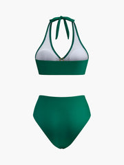 Metalik Çiçek Detaylı Boyun Bağlı Bikini