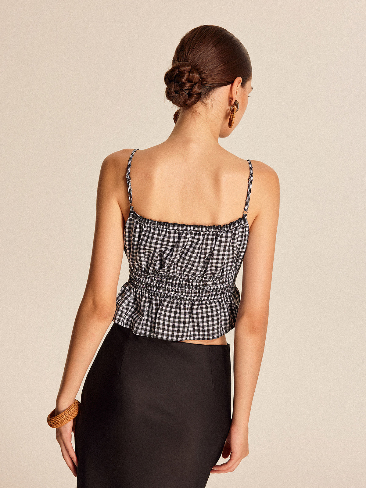 Fırfırlı Peplum Gingham Atlet Üst