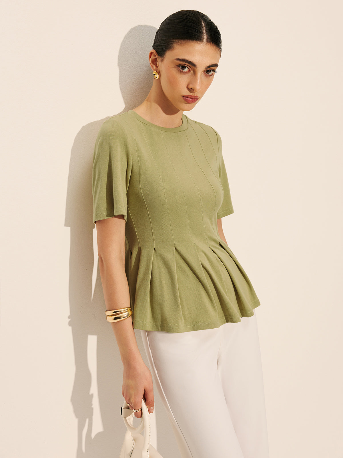 Pileli Peplum Kaburga Üst