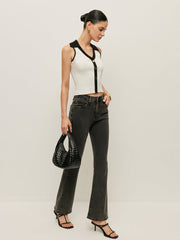 Kontrast Dikişli Yaka Butonlu Triko Yelek