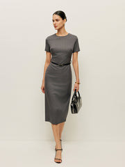 Kadın Kemerli Kısa Kollu Kalem Elbise