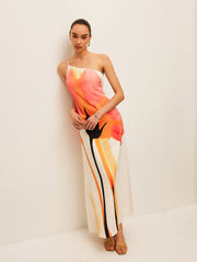 Asimetrik Çiçek Desenli Bağlamalı Elbise