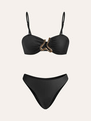 Altın Detaylı Bikini Takımı ve Etek