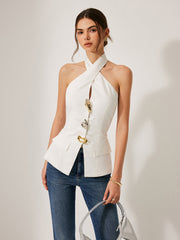 Dekoratif Ceplerli Çapraz Sırtlı Halter Üstü