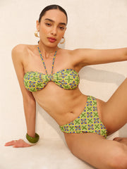 Halterli Bağlamalı Retro Baskılı Mayo Üstü